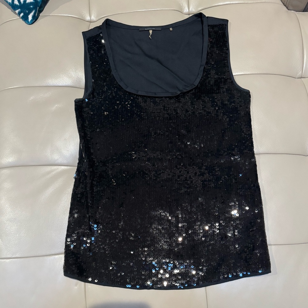 Elie Tahari Black Sequin Sleeveless Tank Top